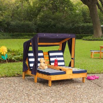 Double Chaise Lounge with Cup Holders - Honey & Navy - Children's Furniture