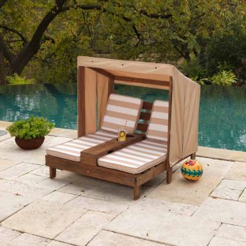Double Chaise Lounge with Cup Holders - Espresso & Oatmeal - Children's Furniture