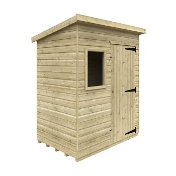 6 x 4 Feet Tanalised Deluxe Pent 16mm Shed - Solid Wood/Softwood/Pine - L175 x W115 x H207.3 cm - Green