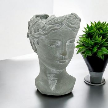 Outdoor Bust Pot Ornament - L17 x W19 x H26 cm - Grey Cement