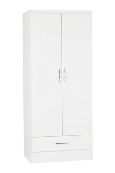 Nevada 2 Door 1 Drawer Wardrobe - L52 x W78 x H182.5 cm - White Gloss