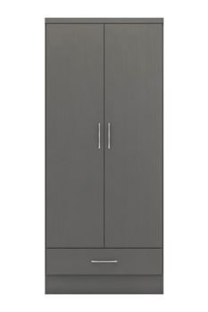 Nevada 2 Door 1 Drawer Wardrobe - L52 x W78 x H182.5 cm - 3D Effect Grey