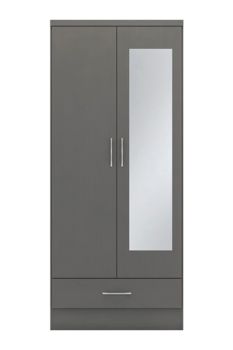 Nevada Mirrored 2 Door 1 Drawer Wardrobe - L52 x W78 x H182.5 cm - 3D Effect Grey