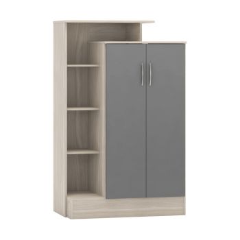 Nevada Petite Open Shelf Wardrobe - L52 x W90 x H145 cm - Grey Gloss/Light Oak Effect Veneer