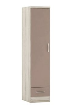 Nevada 1 Door 1 Drawer Wardrobe - L52 x W40 x H182.5 cm - Oyster Gloss/Light Oak Effect Veneer