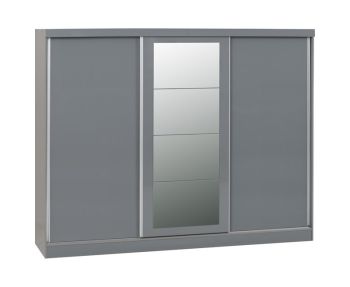 Nevada 3 Door Sliding Wardrobe - L62 x W242.5 x H194 cm - Grey Gloss