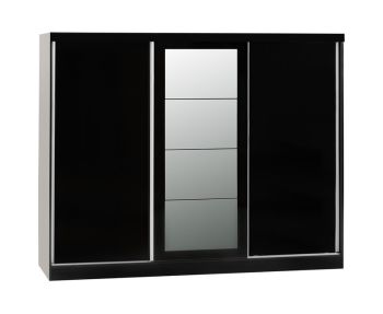 Nevada 3 Door Sliding Wardrobe - L62 x W242.5 x H194 cm - Black Gloss