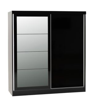 Nevada 2 Door Sliding Wardrobe - L62 x W178.5 x H194 cm - Black Gloss