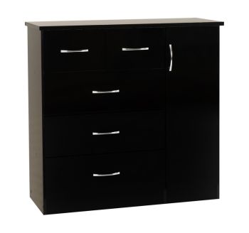 Nevada 5 Drawer Low Wardrobe - L46 x W117 x H115 cm - Black Gloss