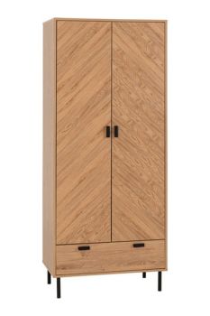 Leon 2 Door 1 Drawer Wardrobe - L47 x W80 x H190.5 cm - Medium Oak Effect