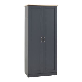 Portland 2 Door Wardrobe - L53.5 x W80 x H187.5 cm - Grey/Oak Effect