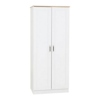 Portland 2 Door Wardrobe - L53.5 x W80 x H187.5 cm - White/Oak Effect