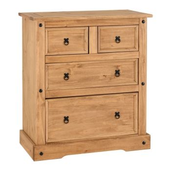 Corona 2+2 Drawer Chest - L48.5 x W92 x H105 cm - Distressed Waxed Pine