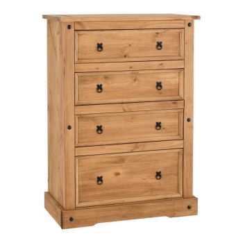 Corona 4 Drawer Chest - L48.5 x W92 x H130.5 cm - Distressed Waxed Pine