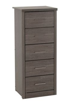 Lisbon 5 Drawer Narrow Chest - L40 x W48.5 x H114 cm - Black Wood Grain