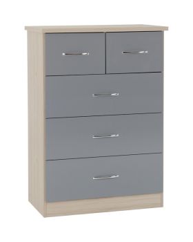 Nevada 3+2 Drawer Chest - L46 x W81 x H115.5 cm - Grey Gloss/Light Oak Effect Veneer
