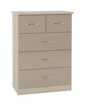 Nevada 3+2 Drawer Chest - L46 x W81 x H115.5 cm - Oyster Gloss/Light Oak Effect Veneer