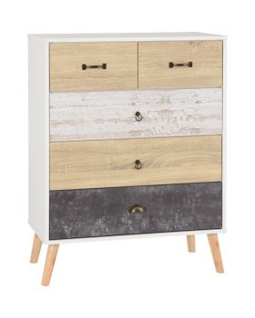 Nordic 3+2 Drawer Chest - L40 x W76.5 x H101 cm - White/Distressed Effect