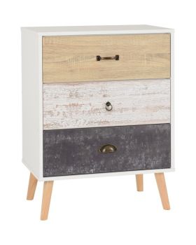 Nordic 3 Drawer Chest - L40 x W60.5 x H81.5 cm - White/Distressed Effect