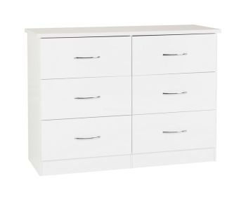 Nevada 6 Drawer Chest - L46 x W120 x H89.5 cm - White Gloss