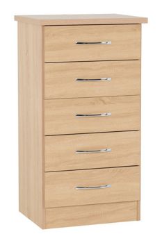 Nevada 5 Drawer Narrow Chest - L40 x W50 x H93 cm - Sonoma Oak Effect