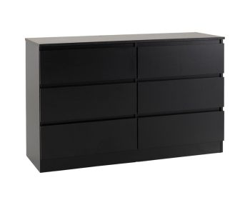 Malvern 6 Drawer Chest - L40 x W121.5 x H77 cm - Black