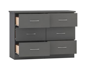 Nevada 6 Drawer Chest - L46 x W120 x H89.5 cm - 3D Effect Grey