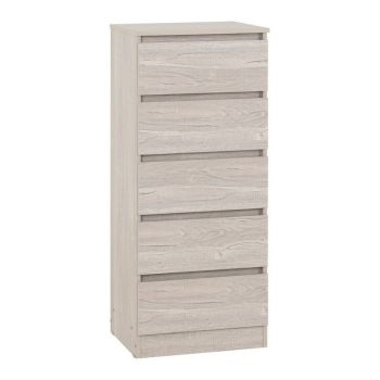 Malvern 5 Drawer Narrow Chest - L40 x W48 x H114 cm - Urban Snow