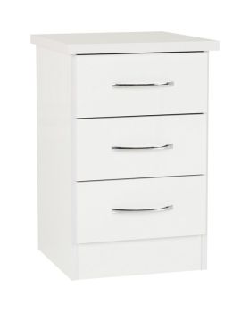 Nevada 3 Drawer Bedside - L40 x W40 x H61 cm - White Gloss