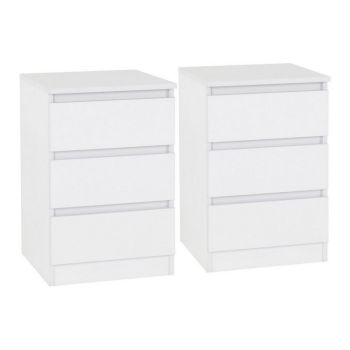 Malvern 3 Drawer Bedside (PAIR) - L40 x W40 x H60 cm - White