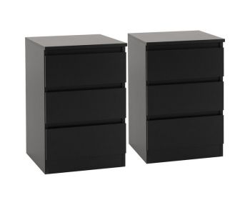 Malvern 3 Drawer Bedside (Pair) - L40 x W40 x H60 cm - Black