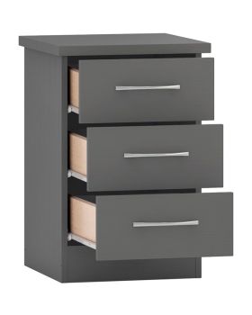 Nevada 3 Drawer Bedside - L40 x W40 x H61 cm - 3D Effect Grey