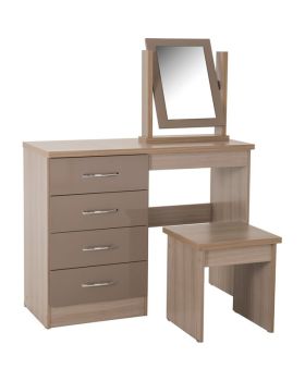 Nevada 4 Drawer Dressing Table Set - Oyster Gloss/Light Oak Effect Veneer