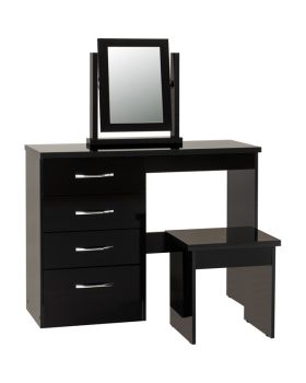 Nevada 4 Drawer Dressing Table Set - Black Gloss