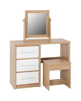 Seville 3 Drawer Dressing Table Set - White High Gloss/Light Oak Effect Veneer