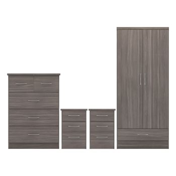 Nevada 2 Door 1 Drawer Wardrobe Bedroom Set - Black Wood Grain