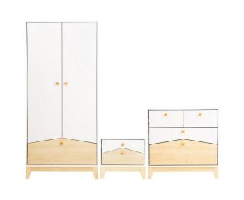 Cody Trio Bedroom Set - L50.5 x W80 x H177 cm - White/Pine Effect