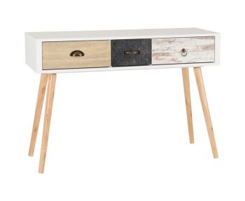 Nordic 3 Drawer Occasional Table - L40 x W107 x H75.5 cm - White/Distressed Effect