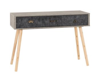 Nordic 3 Drawer Occasional Table - L40 x W107 x H77 cm - Concrete Effect/Charcoal