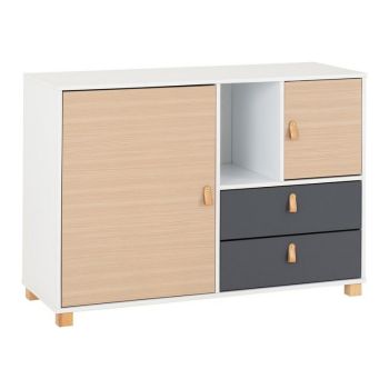 Brooklyn 2 Door 2 Drawer Storage Chest - L45 x W120 x H84.5 cm - Oak Effect/Grey