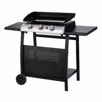 Callow Three Burner Plancha with Stand - Barbeque - Stainless Steel/Steel/Plastic- L47 x W113 x H75 cm - Black