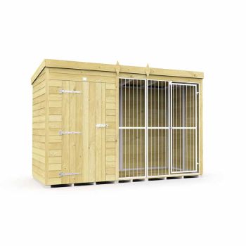 10ft X 4ft Dog Kennel and Run Full Height with Bars - Wood - L 118 x W 302 x H 201 cm