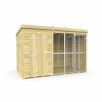 10ft X 6ft Dog Kennel and Run Full Height with Bars - Wood - L 178 x W 302 x H 201 cm