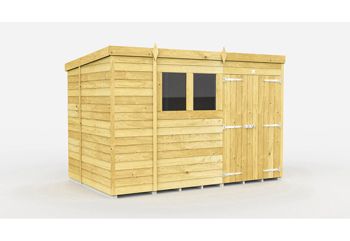 10 x 6 Feet Pent Shed - Double Door With Windows - Wood - L178 x W302 x H201 cm