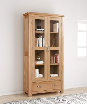 Bologna Display Cabinet with Glass Doors - D37 x W90 x H180 cm - Oak
