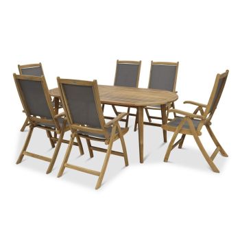 Ellipse 6 Seater Dining Set with Folding High Back Armchairs and Fixed Leg Table - Acacia Hardwood
