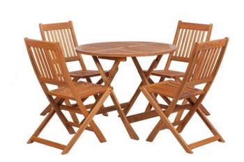 MANHATTAN 4 Seater Dining Set 90cm Round Folding Manhattan Table with 4 Manhattan Folding Chairs