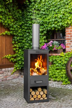Rosa Outdoor Garden Stove, Brazier, Patio Heater - Steel - L40 x W40 x H150 cm - Black