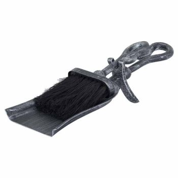 Brushed Steel Crook Top Hearth Tidy Set - Steel - L8 x W13 x H37 cm - Black/Silver