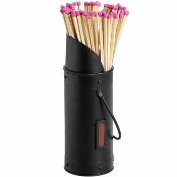 Matchstick Holder with 60 Matches - Steel/Wood - L7 x W7 x H24 cm - Black